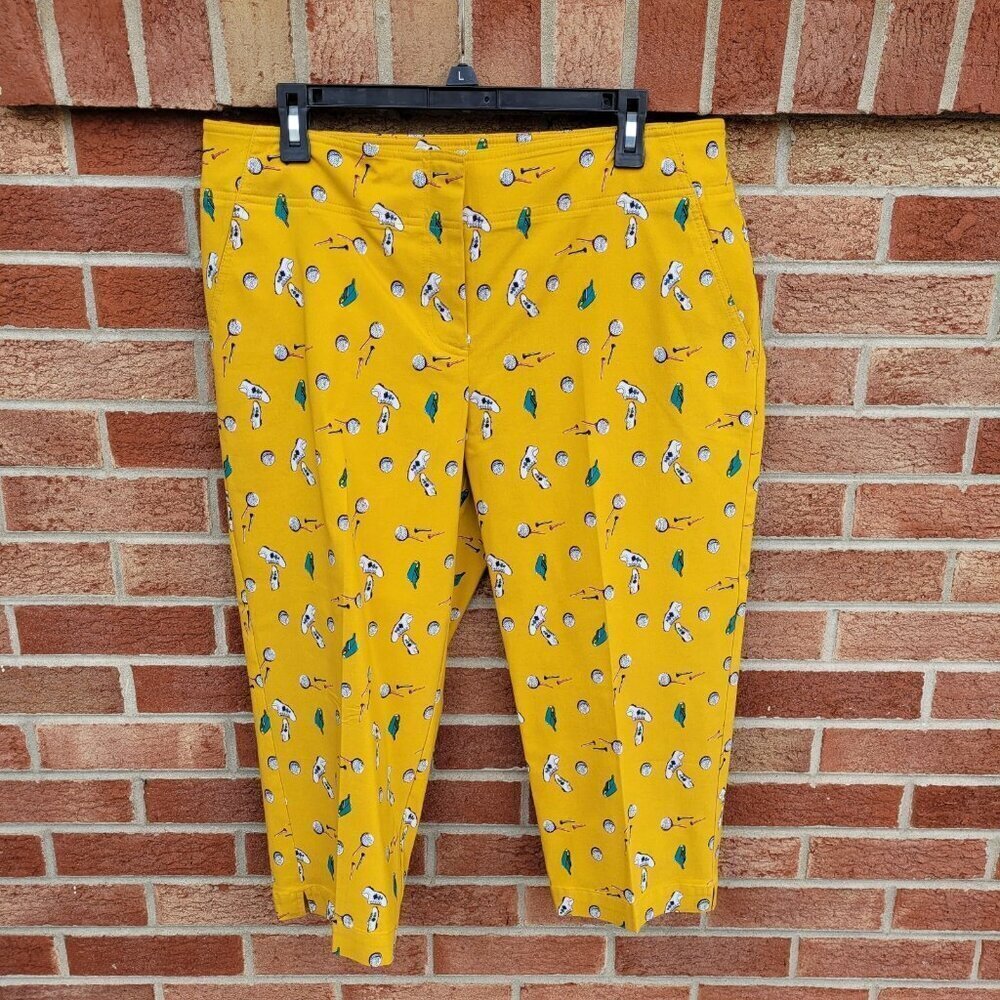 Izod Golf Capri Pants Size 14 Mustard Yellow All Over Golf Print Hat Shoes Tees